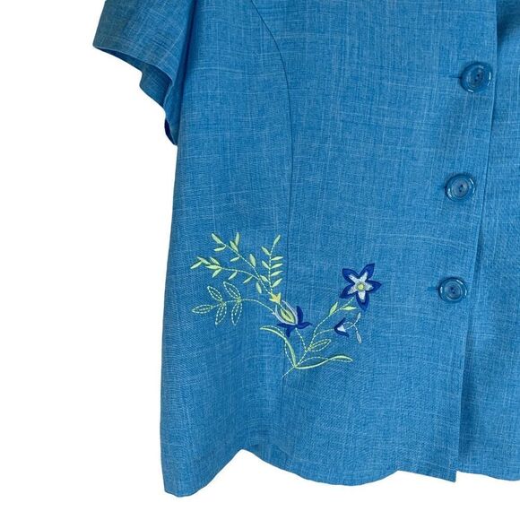 Adrian Delafield Women's size XL petite Vintage Blue embroidered 2 pc pant suit - Picture 5 of 10
